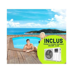 Habitat Et Jardin Piscine Bois " Rio 130" - 5.60 X 3.70 X 1.39 M + Pompe à Chaleur - Puissance 6.1 Kw