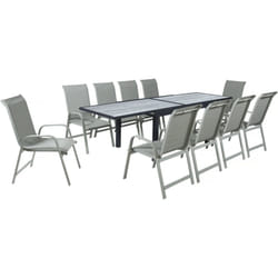 Habitat Et Jardin - Salon de jardin repas en aluminium extensible 'Lagos' - 140/280 x 90 x 76 cm - 10 places - Gris clair