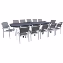 Salon de jardin "Lagos" - 200/320 x 105 x 76 cm - 12 chaises - Gris foncé Le salon de jardin "Lagos" est l'allié parfait pour ...