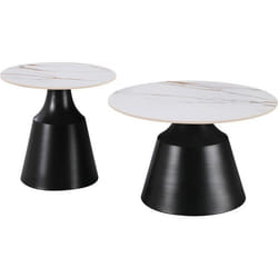 Lot de 2 tables basses gigognes en céramique Vulca - 70 x 70 x 43 cm - Blanc