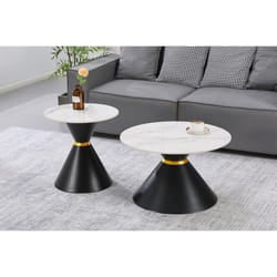 Lot De 2 Tables Basses Gigognes En Céramique "lune" - 70 X 70 X 42 Cm - Gris/blanc