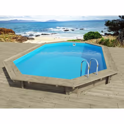 Kit piscine bois du Nord hors sol octogonale allongée - 6.57 x 4.57 x 1.45 m - Pin traité autoclave classe 4 FSC - Liner 75/1 ...