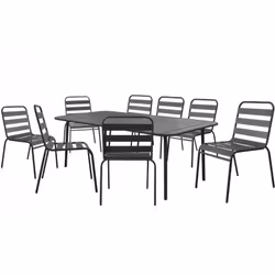 Ensemble table de jardin "Bilbao" - 8 places - Dimensions de la table : 180 x 90 x 71 cm - 8 chaises empilables - Dimensions  ...