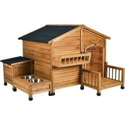Niche pour chien en bois avec mangeoire et boite de rangement Rusty - 151 x 138 x 100 cm - Marron
