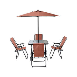 Table et chaises de jardin avec parasol en métal Convivia - 4 places - Terracotta