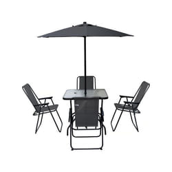 Table et chaises de jardin avec parasol en métal Convivia - 4 places - Gris anthracite