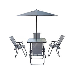 Table et chaises de jardin avec parasol en métal Convivia - 4 places - Gris clair