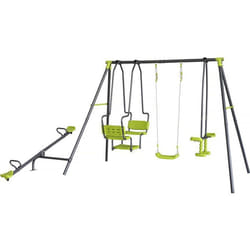 Portique de jeu en métal avec balançoire a bascule Lenny - 4 agrès - Vert