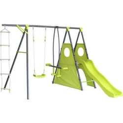 Portique de jeu métal avec toboggan Dany- 5 agrès - Vert