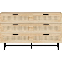 Commode en bois et cannage Harrison - 120 x 40 x 75 cm - Beige