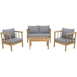 Salon de jardin en bois avec coussins inclus Milano - 4 places - Gris