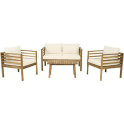 Salon de jardin en bois avec coussins inclus Beckham - 4 places - Beige