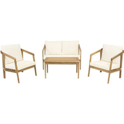 Salon de jardin en bois dacacia avec coussins Presley - 4 places - Beige