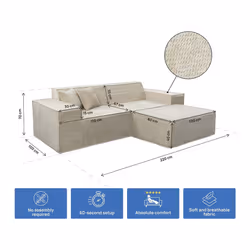 Canapé Droit Modulable Avec Ottoman En Tissu Texturé "lusso" - 3 Places - Beige - Vue supplémentaire 2