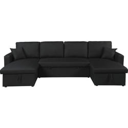 Canapé dangle panoramique convertible en tissu Alain - 4 places - Noir