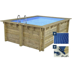Piscine bois rectangle Maldives - 3.20 x 3.20 x 1.24 m + Bâche à bulles 180 µ - Bâche hiver 280 g/m²