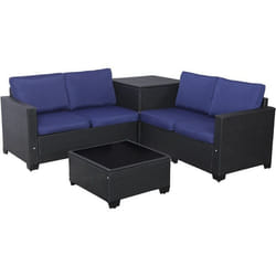 Salon de jardin en résine tressée avec coffre de rangement Riley - 4 places - Bleu foncé