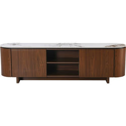 Meuble TV en bois avec plateau en céramique Stonea - 200 x 40 x 55 cm - Marron