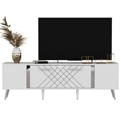 Meuble TV en bois Detas - 150 x 35 x 48 cm - Argent