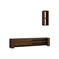 Meuble TV avec étagère murale en bois Naz - 160 x 26 x 33 cm - Marron