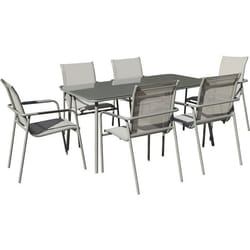 Salon de jardin repas métal Malaga - 7 places - Gris