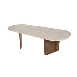 Table Basse en bois Ovalis - 130 x 65 x 40 cm - Travertin / Noyer