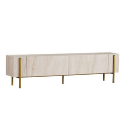 Meuble TV en bois Nexus - 180 x 30 x 45 cm - Travertin / Or
