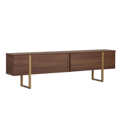 Meuble TV en bois Onera - 180 x 30 x 50 cm - Noyer / Or