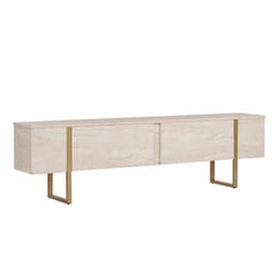 Meuble TV en bois Onera - 180 x 30 x 50 cm - Travertin / Or