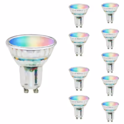 Le Pack de 10 Ampoules LED Connectées Wifi GU10 4.5W RGBW combine efficacement la technologie moderne et les économies d’éner ...