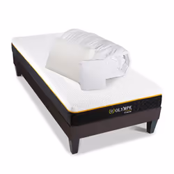 Pack Olympe 90x200 cm Matelas Mousse + Sommier Bois + Accessoires