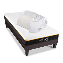 Pack Olympe 90x200 cm Matelas Mousse + Sommier Bois + Accessoires