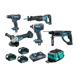 Makita - Pack premium de 5 machines (Perceuse DDF482 - Meuleuse DGA504 - Perforateur DHR202 - Visseuse à chocs DTD152 - Scie) - 18V - 5Ah