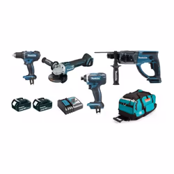 Description générale Le Pack Premium MAKITA 18V comprend 4 machines puissantes et 2 batteries de 5Ah, parfait pour tous vos p ...