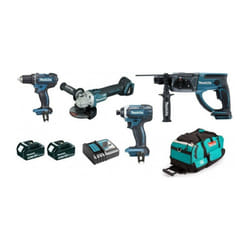 Makita - Pack Premium 4 machines 18V 5Ah: Perceuse DDF482 + Meuleuse DGA504 + Perfo DHR202 + Visseuse DTD152 + 2 batt + sac