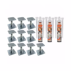 Pack 10 Pieds de poteau réglable APB100/150 + 3 Scellements chimiques beige multi-matériaux POLY-GP 300ml SIMPSON