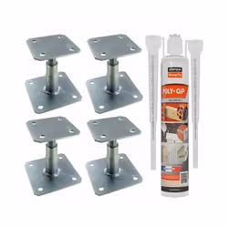 Pack 4 Pieds de poteau réglable APB100/150 + 1 Scellement chimique beige multi-matériaux POLY-GP 300ml SIMPSON