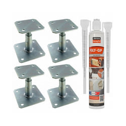 Pack 4 Pieds de poteau réglable APB100/150 + 1 Scellement chimique beige multi-matériaux POLY-GP 300ml SIMPSON