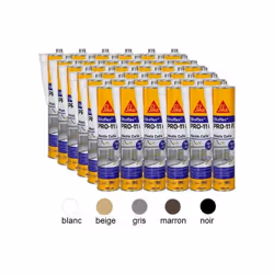 36 cartouches de 300 ml Le Sikaflex® PRO-11 FC est un mastic-colle mono composant. Tons disponibles: blanc, beige, gris, marr ...