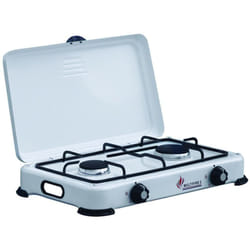 Réchaud à gaz 2 feux 3200W Brûleurs fonte amovibles Couvercle Plaque de cuisson Gaz Butane ou Propane gold