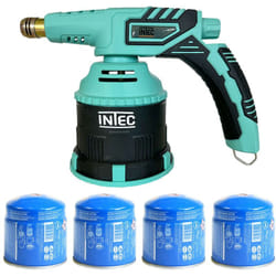 Intec - Lampe a souder à gaz 1200 °c Chalumeau gaz Allumage piezo + 4 Cartouches de gaz 190gr Perçables Bruleur