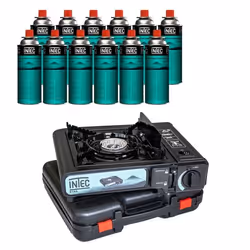 Réchaud gaz Portable 2200W + 12 Cartouches gaz butane Camping Road trips Piezo Mallette Etna INTEC