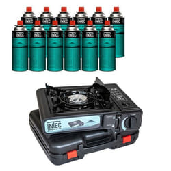 Réchaud gaz Portable 2200W + 12 Cartouches gaz butane Camping Road trips Piezo Mallette Etna INTEC
