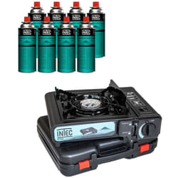 Intec - Réchaud à gaz 2200W + 8 Cartouches gaz butane Camping Road trips Piezo Mallette Etna