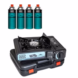 Réchaud à gaz 2200W + 4 Cartouches gaz butane Camping Road trips Piezo Mallette Etna INTEC