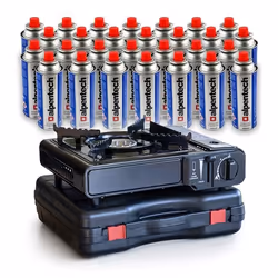 Réchaud à gaz 2200W portable + 28 cartouches de gaz Camping Cuisine Extérieure