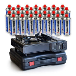 Réchaud à gaz 2200W portable + 28 cartouches de gaz Camping Cuisine Extérieure
