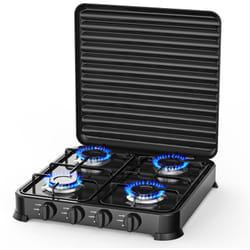 Plaque de cuisson gaz 4 feux 8800W Réchaud à gaz portable Noire Gaz Butane ou Propane Bruleurs inox Intec