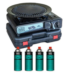 Réchaud à gaz 2200W Etna + Plaque Grill Barbecue + 4 Cartouches gaz Camping Mallette INTEC
