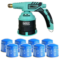 Intec - Lampe a souder à gaz 1200 °c Chalumeau gaz Allumage piezo + 8 Cartouches de gaz 190gr Perçables